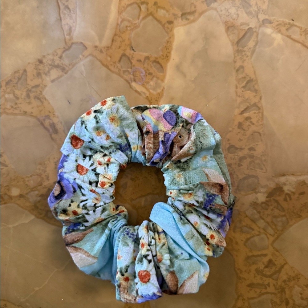 Spring Bunny Print Hair Scrunchie - Pastel Floral - Picture 4 of 4